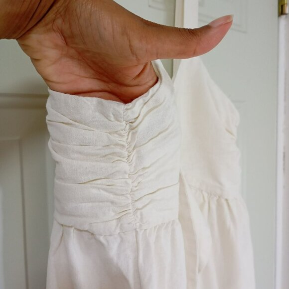 Who What Wear Midi Dress Womens White Linen Blend Ruched Back & Bow Detail Sz M - Picture 5 of 15